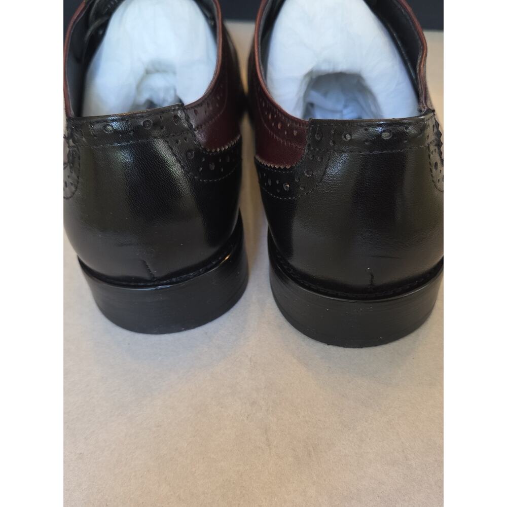 Carrucci Wingtip Oxford Full Brogue Mens Dress Leather Shoes Black/Burgundy 10.5 - Picture 3 of 7